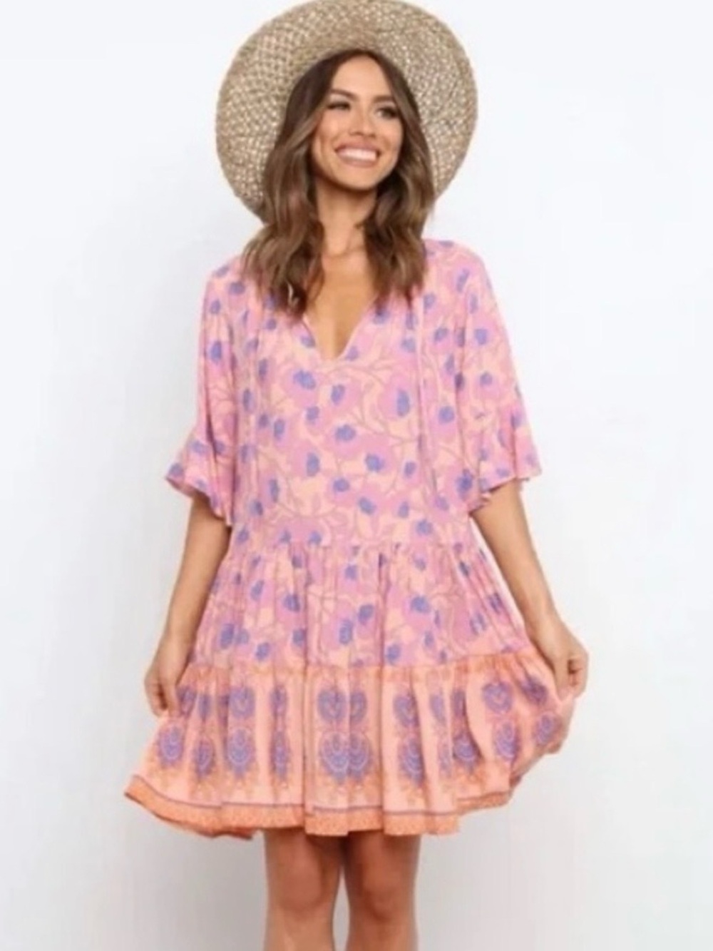 Petal and Pup Carlton Floral Boho Dress Orange Pink blue US 8